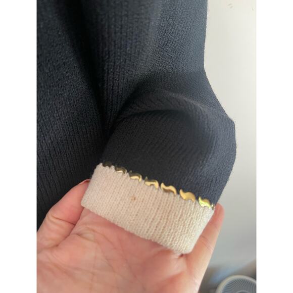 J.S.S knit wear jacket blazer small black cream wool blend button up classic - Picture 7 of 12